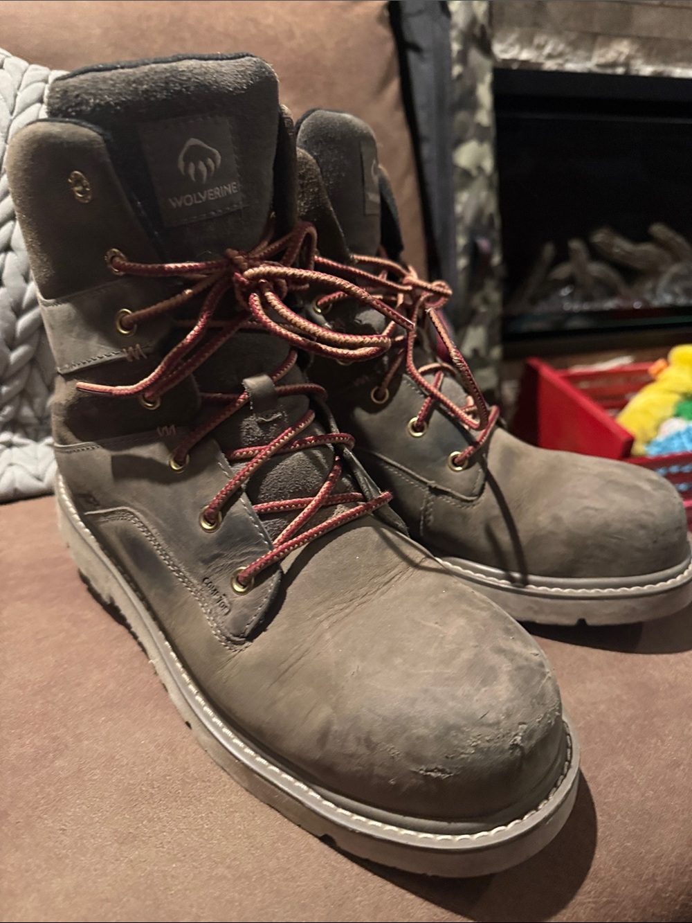 Wolverine Women’s Gray Composite Toe Work Boots with Red Laces